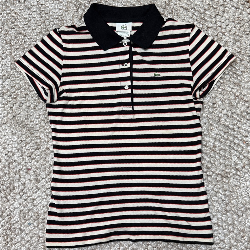 Lacoste women's golf size 4 Polo Shirt - Black, White, and red stripes